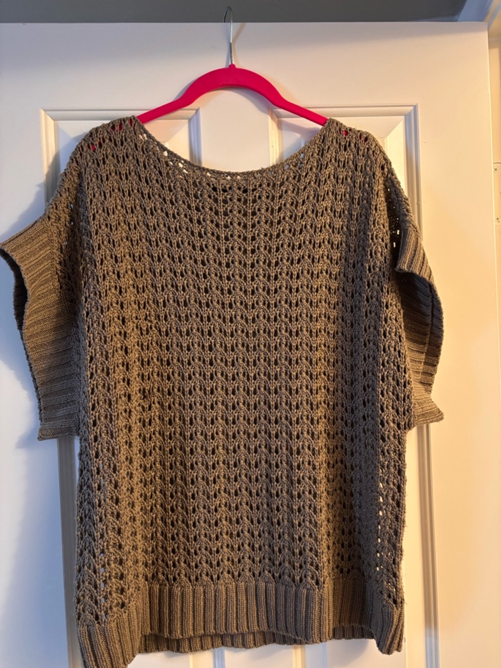 Daisy Fuentes Open-Knit Short Sleeve Sweater in Taupe